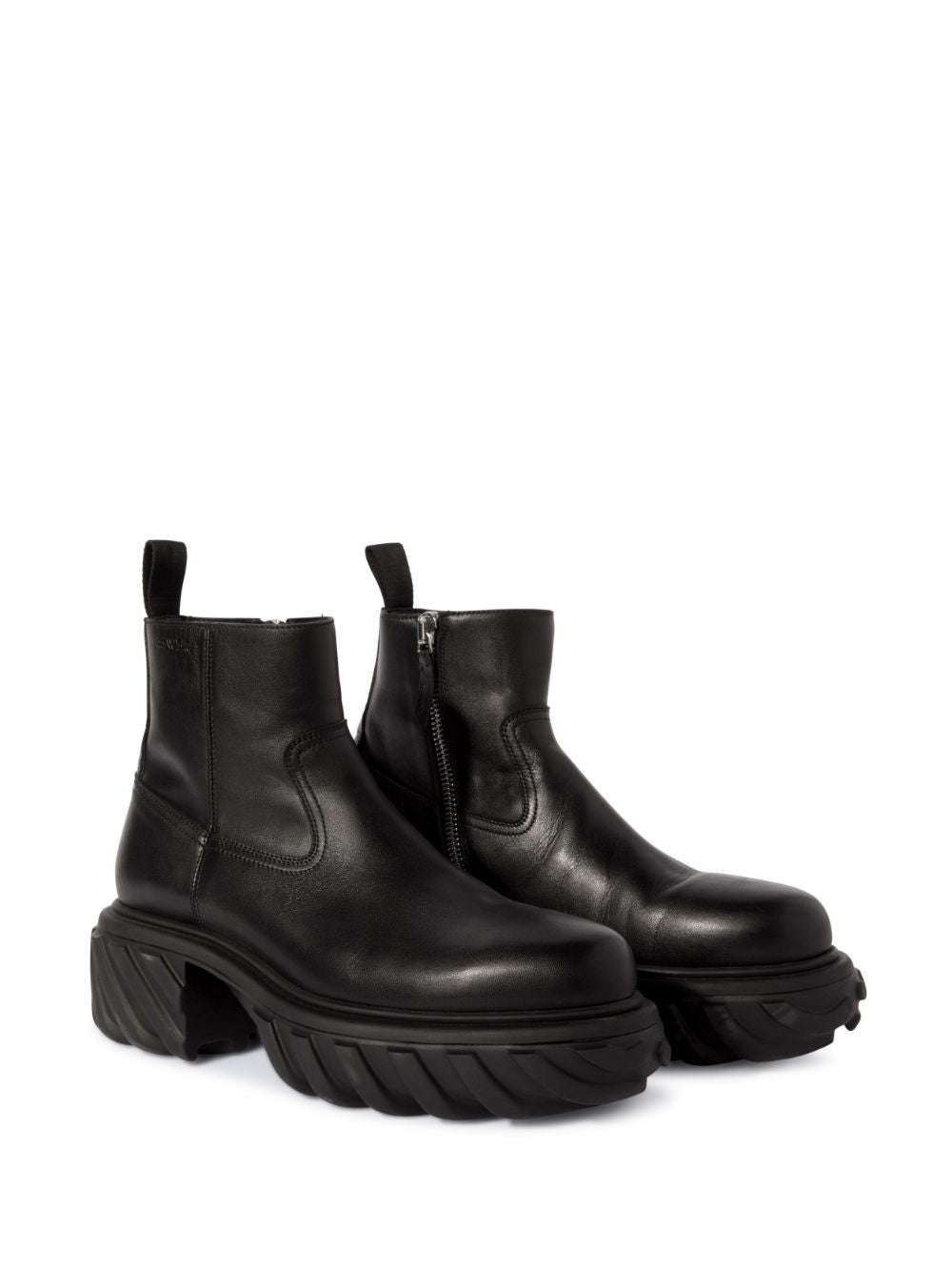 OFF-WHITE Mens Black Calfskin Tractor Ankle Boots for FW23