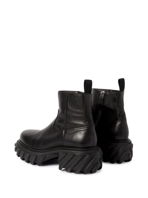 OFF-WHITE Mens Black Calfskin Tractor Ankle Boots for FW23