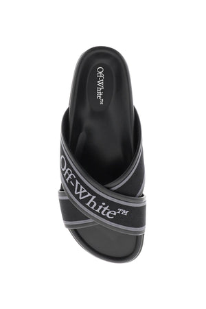 Men's Black Leather Criss-Cross Sandals with Embroidered Logo