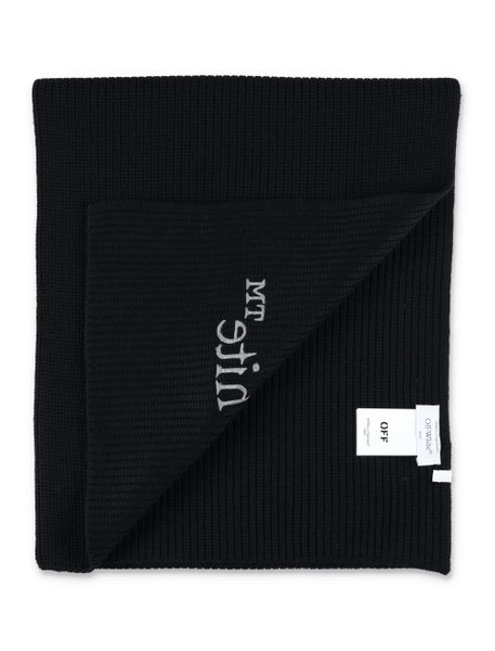 OFF-WHITE Modern Black Wool Scarf with Embroidered Logo for Men