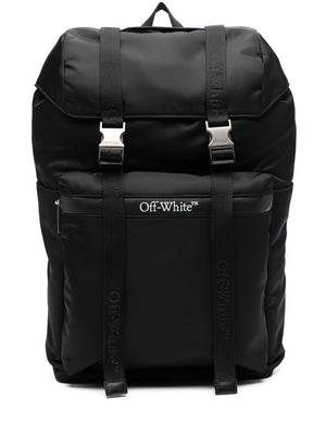 حقيبة ظهر قماشية سوداء مع أحزمة كتف مبطنة ورمز QR للرجال