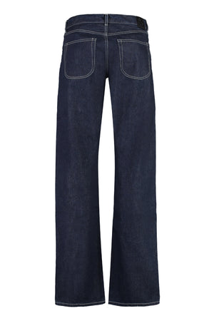 OFF-WHITE Men's Denim Straight-Leg Trousers with Metal Buttons and Rivets