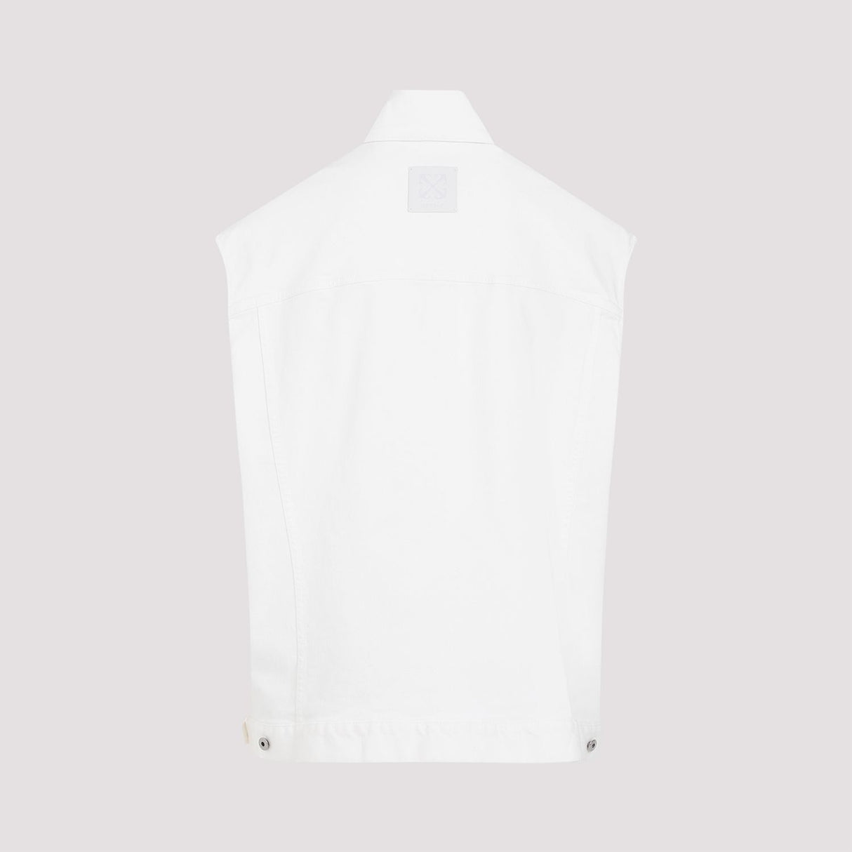 OFF-WHITE White Denim Vest with Logo Embroidery and Classic Collar for Men