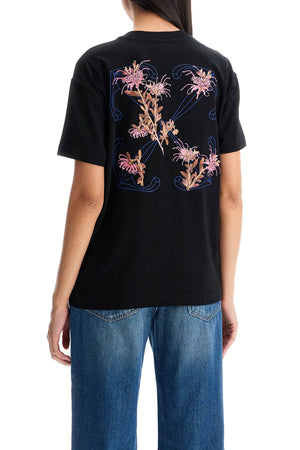 OFF-WHITE Pink Flower Arrow Embroidered Cotton Tee