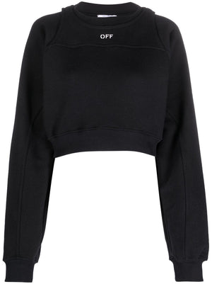 OFF-WHITE Black and White Round Crop Sweatshirt for Women