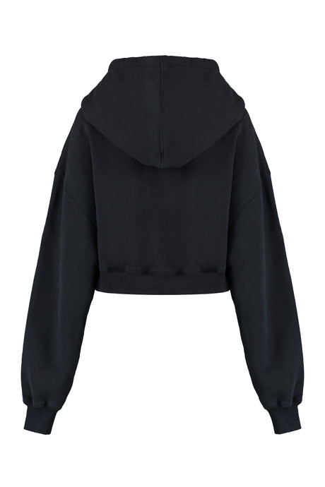 OFF-WHITE Black Cropped Hoodie with Ribbed Cuffs and Lower Edge for Women