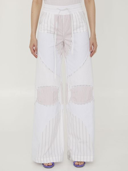 Striped Cotton Pants with Embroidered Logo