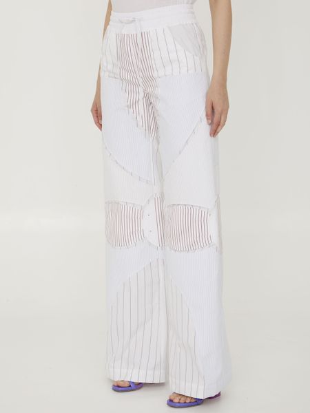 OFF-WHITE White Motorcycle Pants in Cotton Poplin with Striped Details - Women's SS23