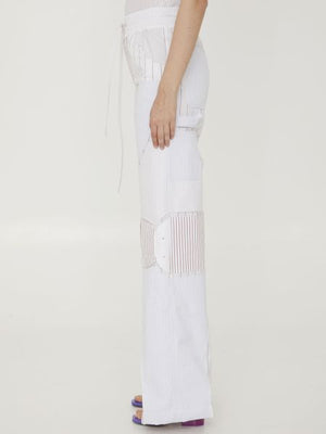 OFF-WHITE White Motorcycle Pants in Cotton Poplin with Striped Details - Women's SS23