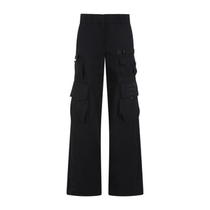 Women's Black Wool Cargo Pants for SS24