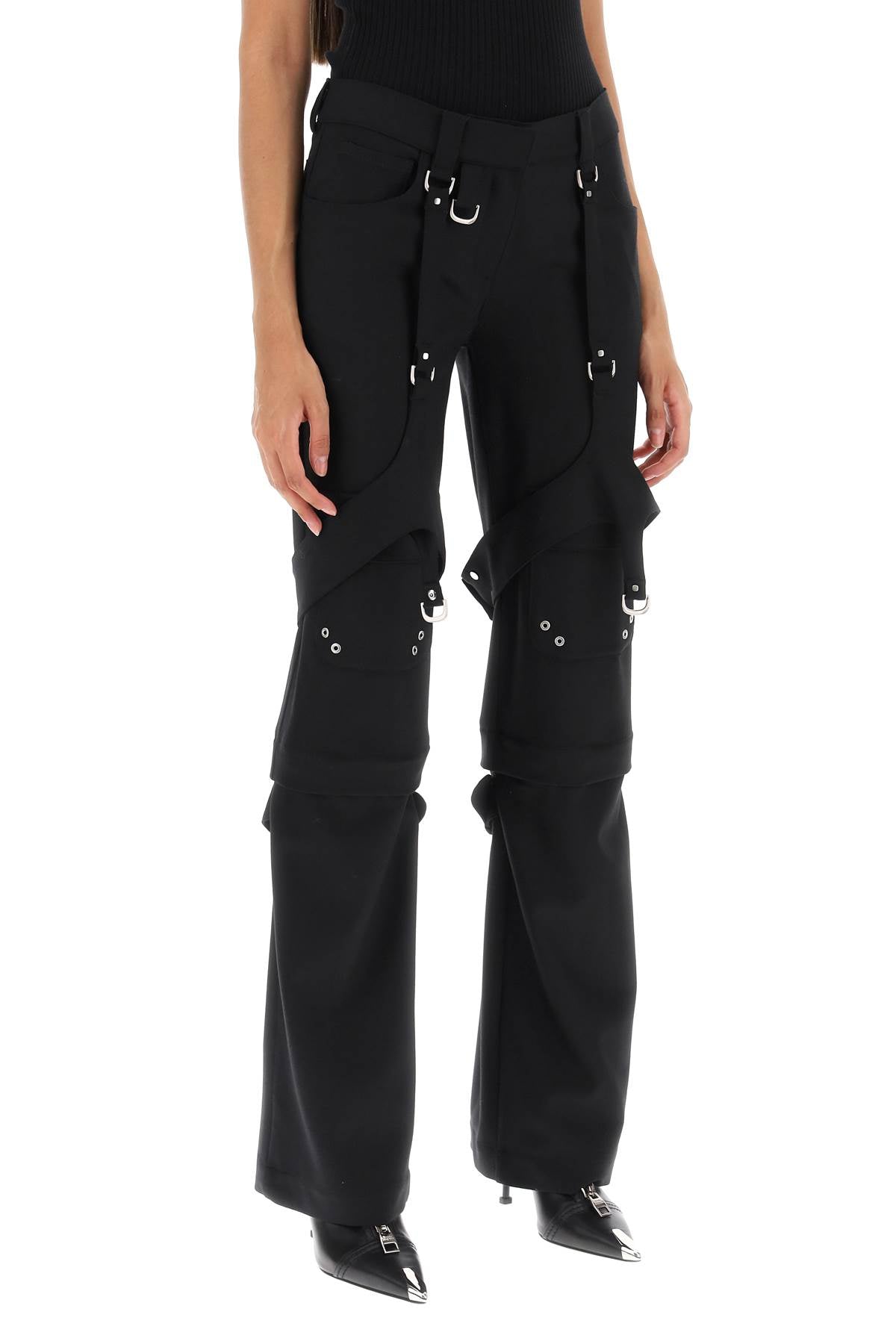 Buckle-Detail Black Virgin Wool Cargo Pants for Women