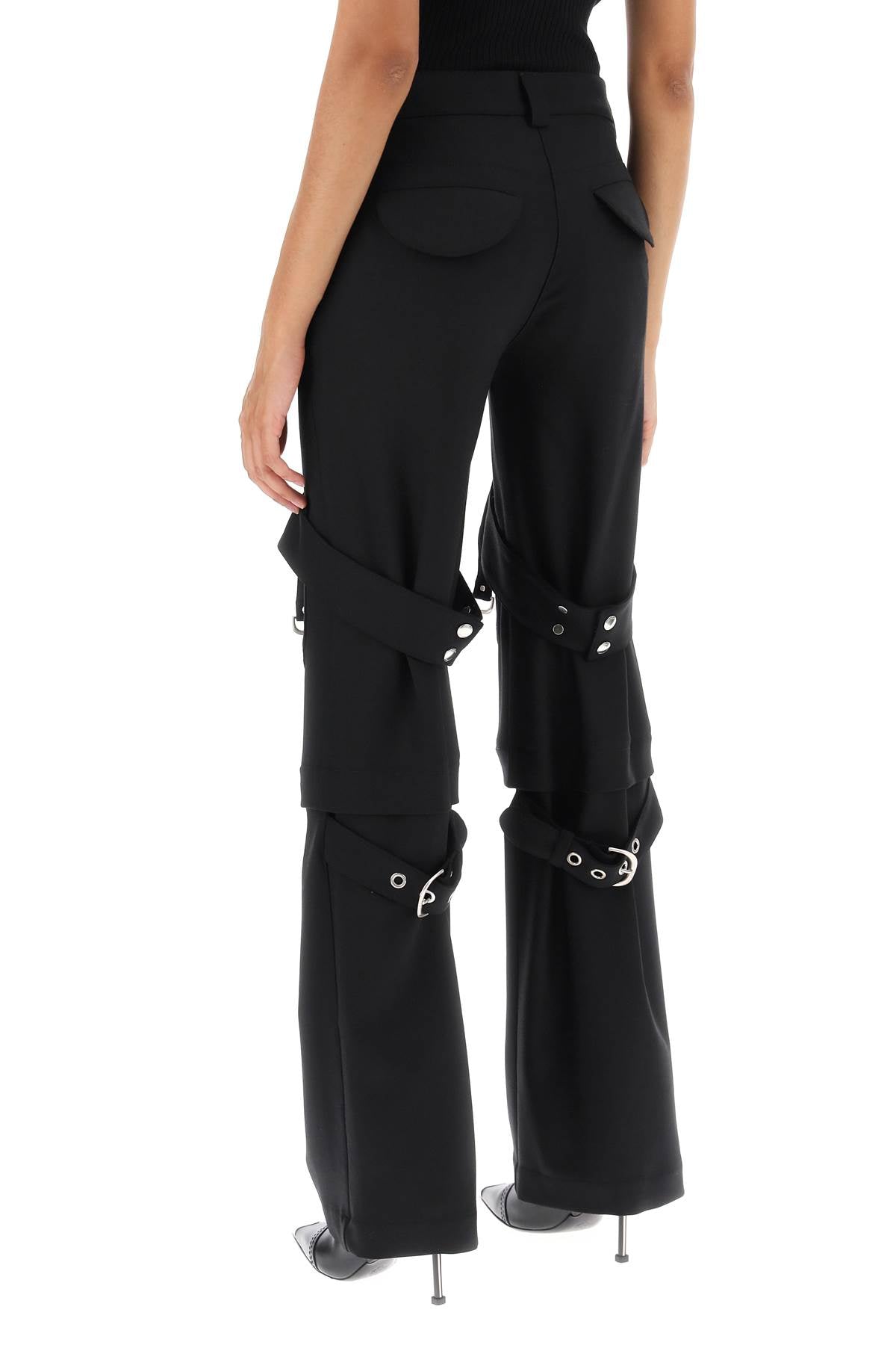 Flared Cargo Trousers with Buckle Detail for Women