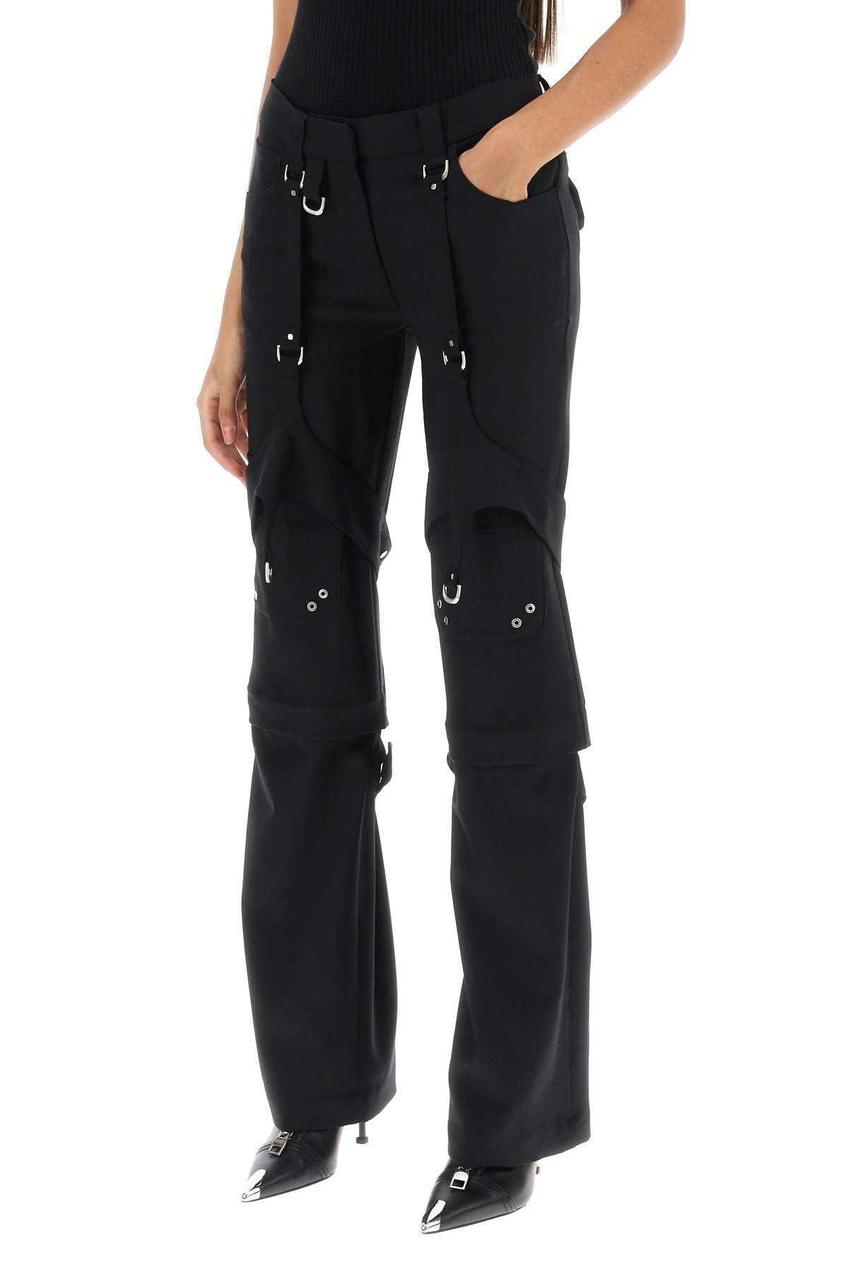 Buckle-Detail Black Virgin Wool Cargo Pants for Women