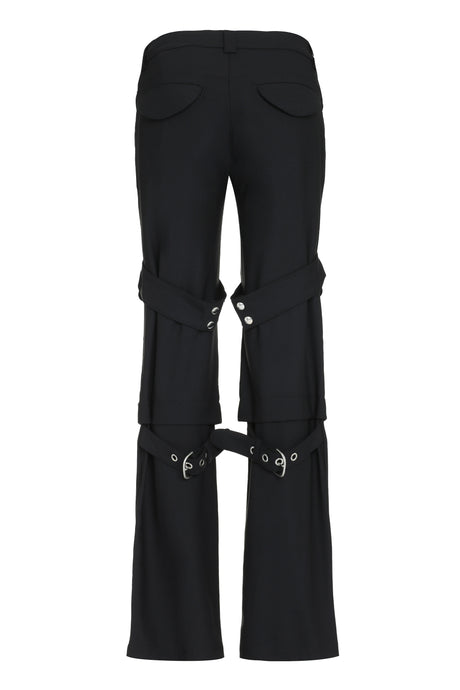 بنطلونات كارجو سوداء بأحزمة أمامية - تصميم متعدد الجيوب - مقاس عادي - للنساء