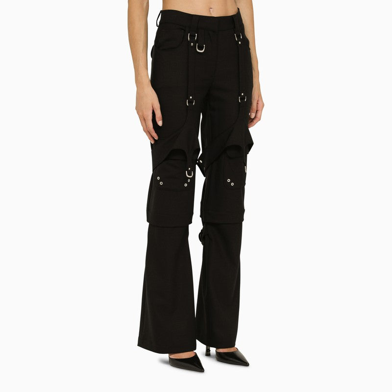 Buckle-Detail Black Virgin Wool Cargo Pants for Women