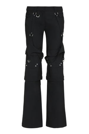 Buckle-Detail Black Virgin Wool Cargo Pants for Women