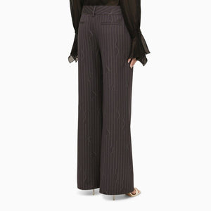 Grey Wool-Blend Pinstripe Palazzo Trousers for Women by OFF-WHITE