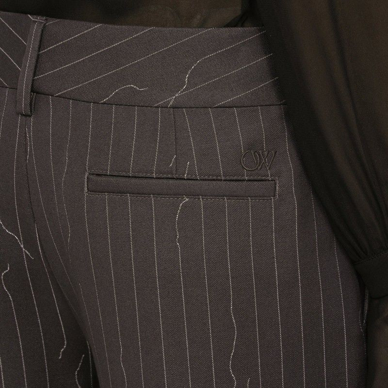 Grey Wool-Blend Pinstripe Palazzo Trousers for Women by OFF-WHITE