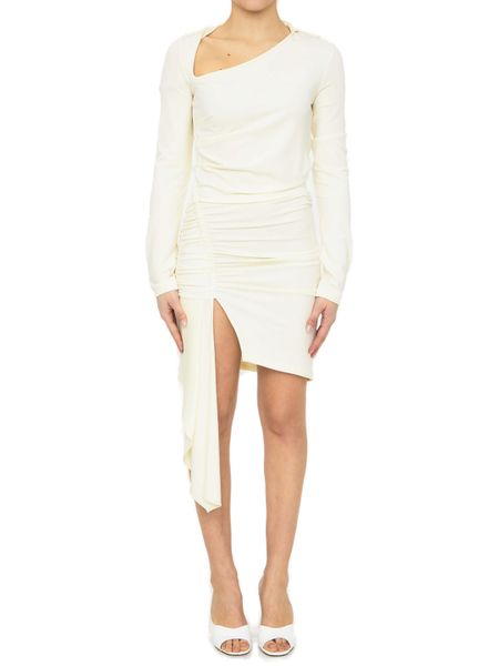 OFF-WHITE Asymmetric White Draped Dress with Stretch Design for Women