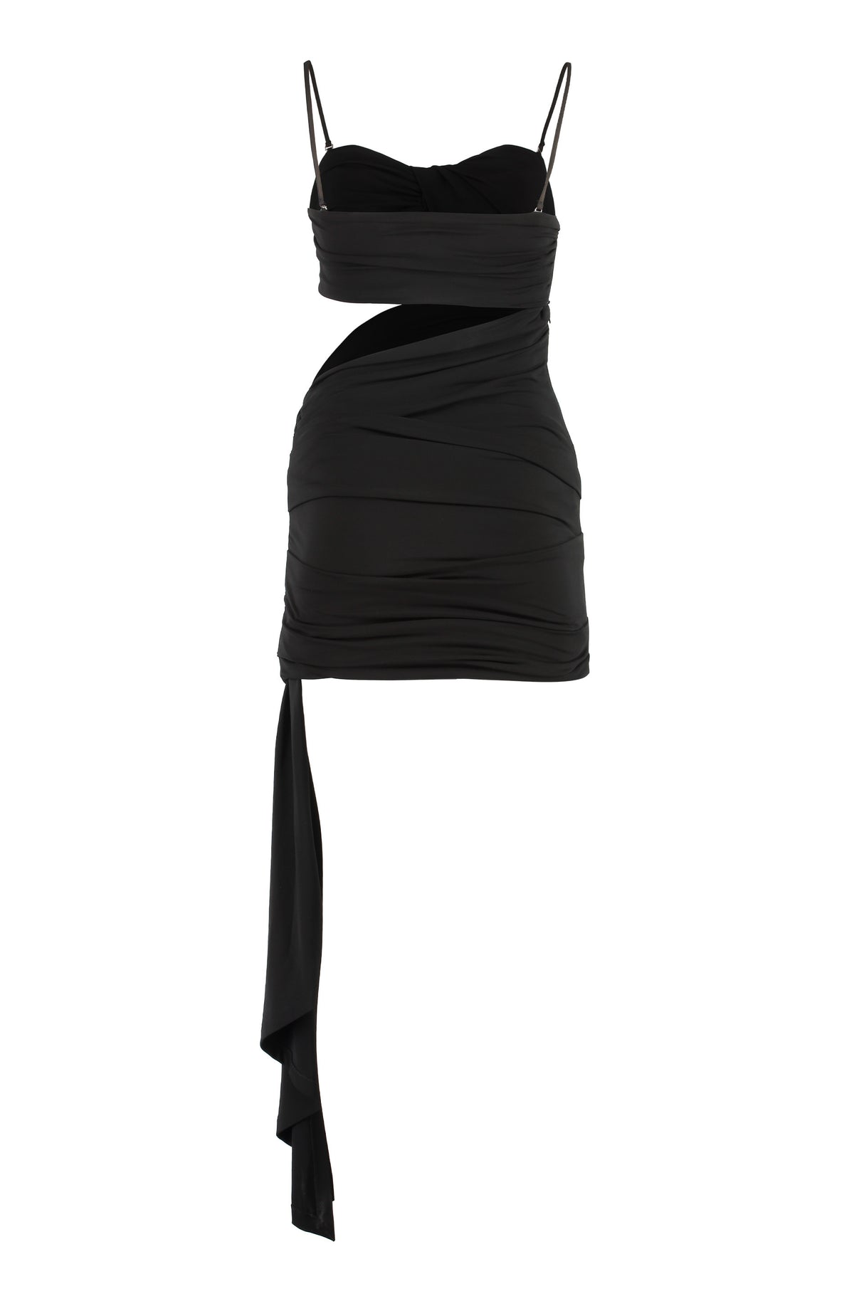 فستان قصير أسود مصمم بتفاصيل فريدة للنساء