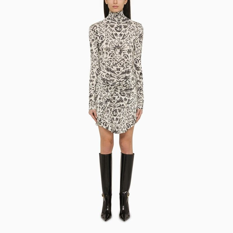 White Tattoo Print Long-Sleeved Mini Dress for Women