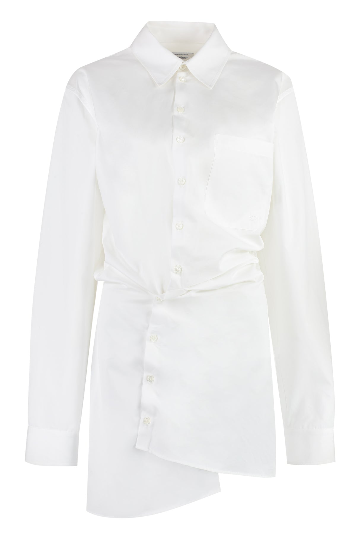 Elegant White Cotton Shirt Dress with Asymmetric Hem for Women