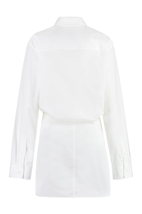 فستان قطني أبيض أنيق مع حاشية على شكل حرف V للنساء