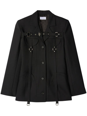 OFF-WHITE Black Wool Blend Blazer with Lapel Collar and Decorative Buckles for Women