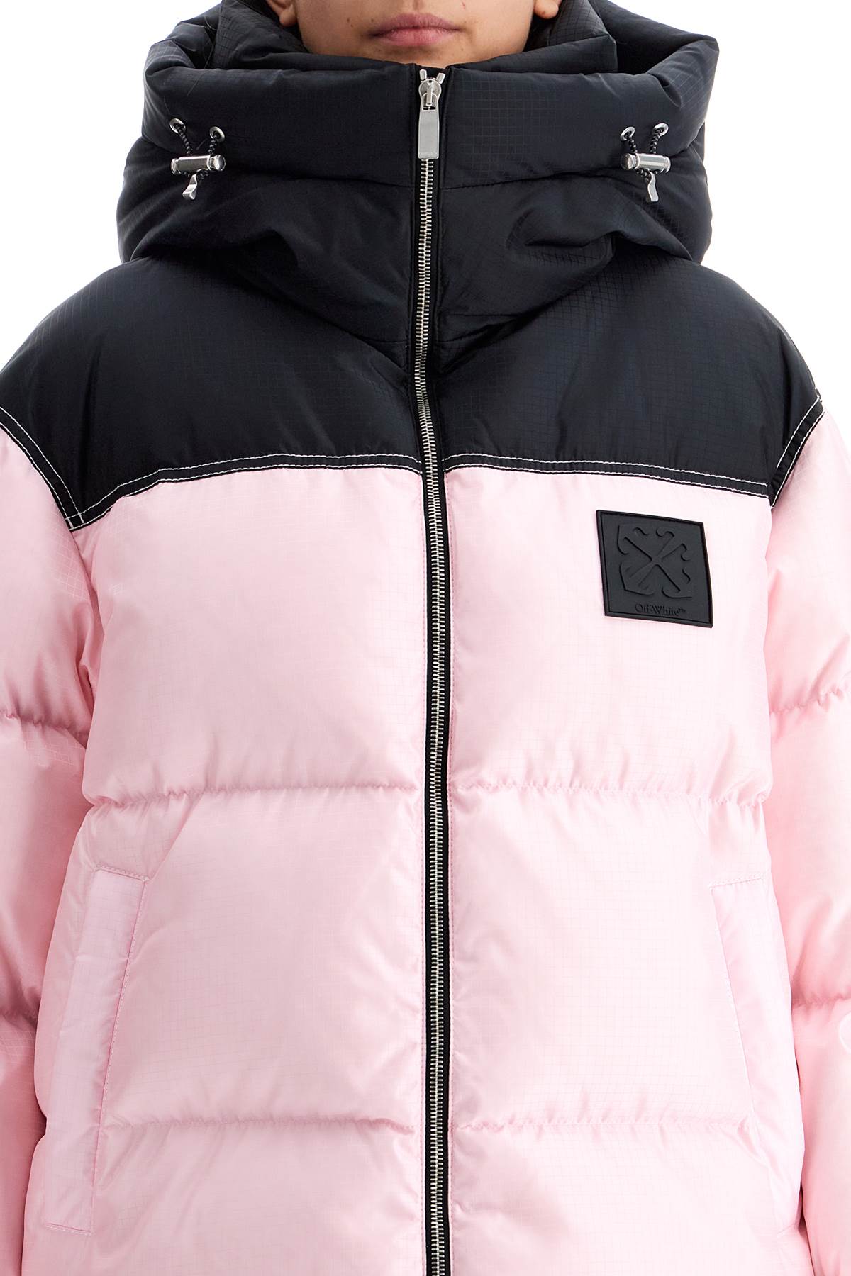 OFF-WHITE Color Block Quilted Down Jacket with Hood