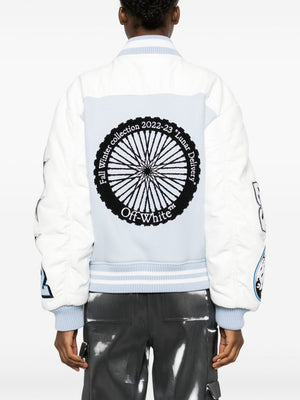 OFF-WHITE Blue Moon Wheel Varsity Leather Jacket for Women - FW24 Season