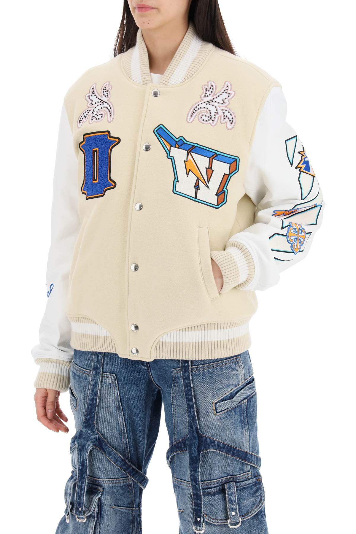 Mixed Colors Thunderbolt Varsity Bomber Jacket