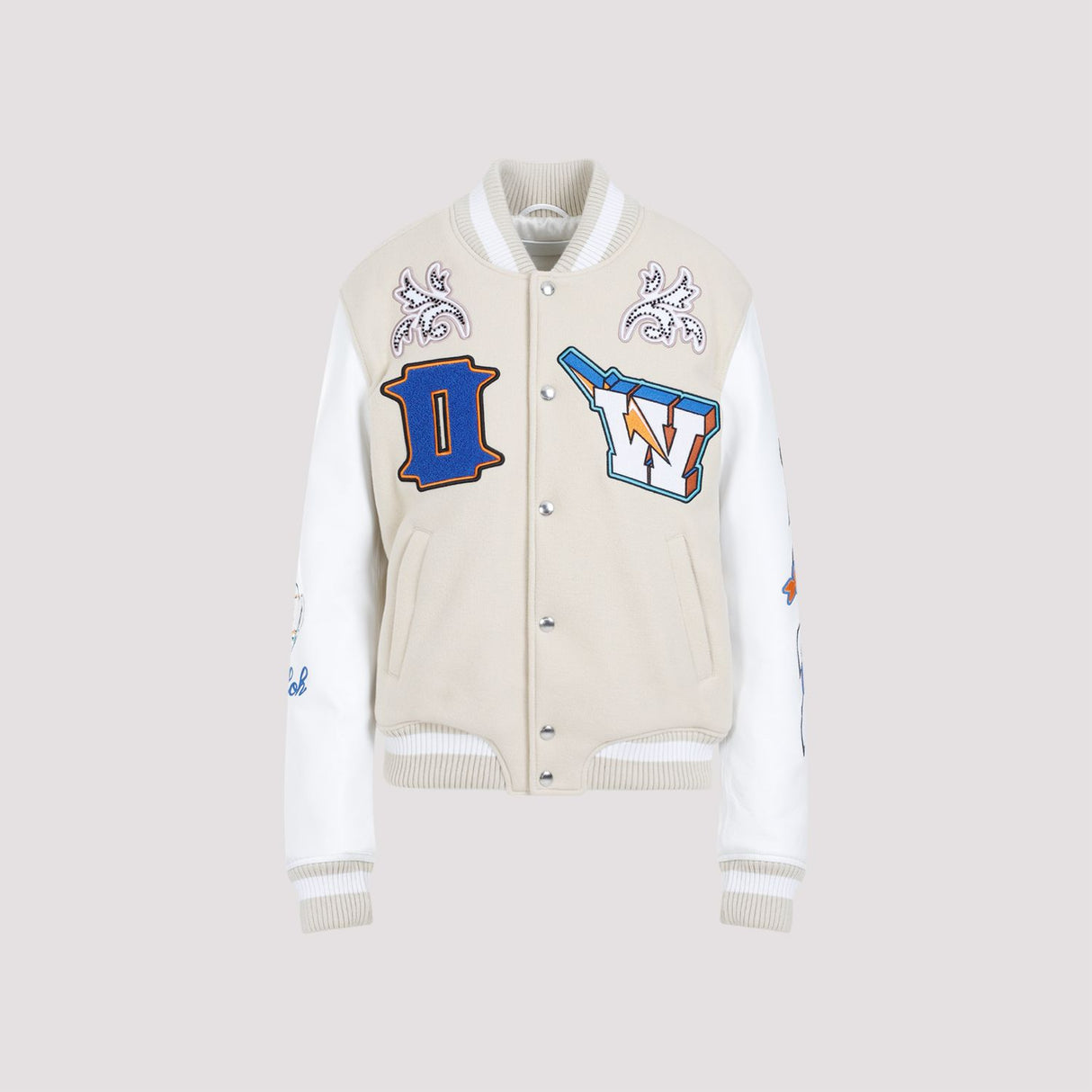 OFF-WHITE Mixed Colours Thunderbolt Varsity Bomber Jacket