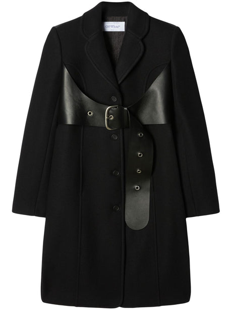 معطف أسود بحزام للنساء من مزيج الصوف | مجموعة FW23