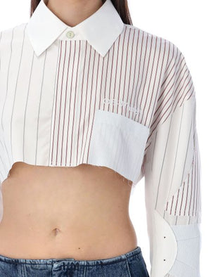 OFF-WHITE White Cropped Motorcycle Shirt with Striped Details and Embroidered Logo