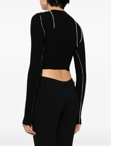 OFF-WHITE Cropped V-Neck Sweater with Embroidered Logo