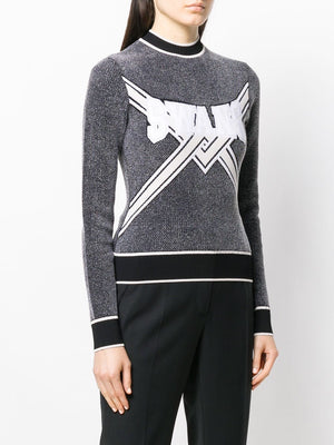 OFF-WHITE Stylish Grey, Black and White Knit Top for Women