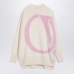 OFF-WHITE Cream & Pink Asymmetric Wool Sweater