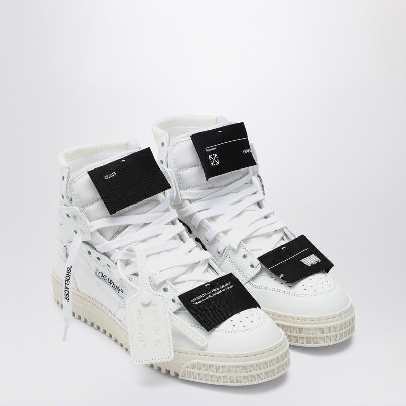 OFF-WHITE White Leather Panelled Sneakers for Women with Detachable Logo Patch and Ridged Rubber Sole