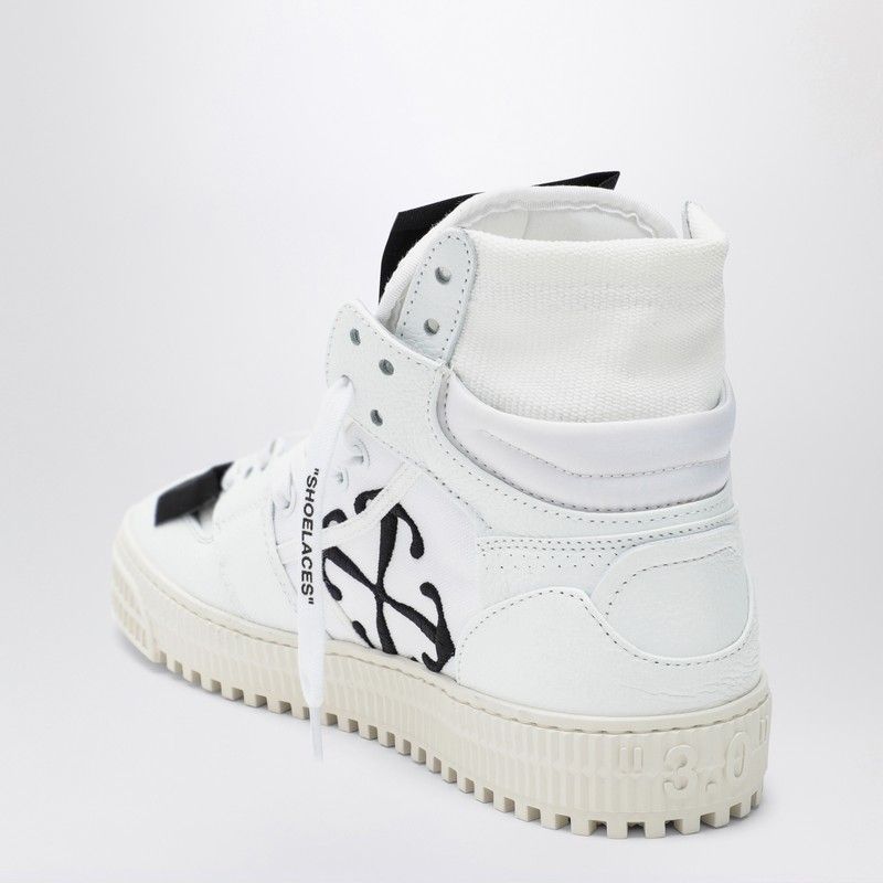 OFF-WHITE White Leather Panelled Sneakers for Women with Detachable Logo Patch and Ridged Rubber Sole