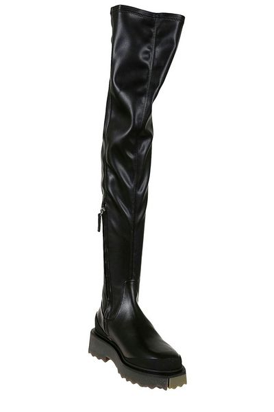 OFF-WHITE Women's High Black Leather Boots with Military Green Details