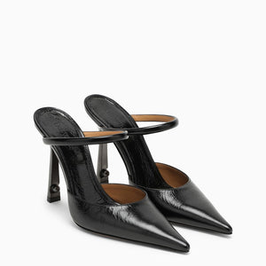 Black Leather Slingback Pointed Pumps for Women