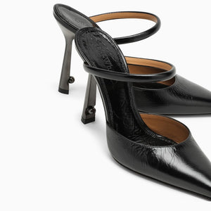 Black Leather Slingback Pointed Pumps for Women