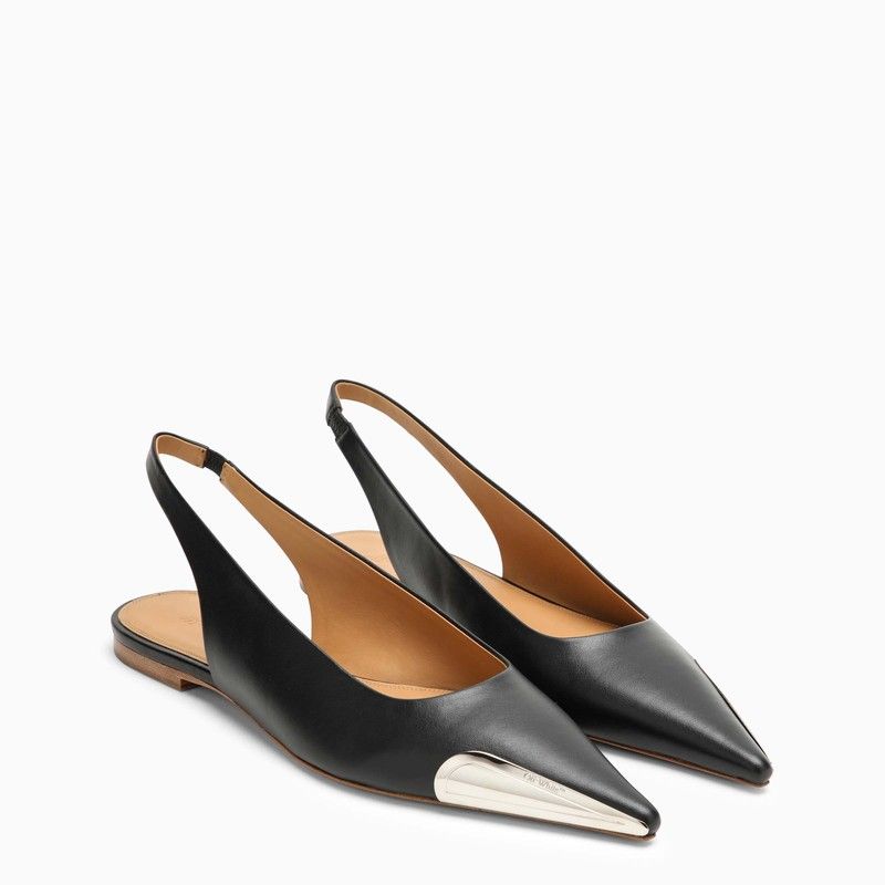 OFF-WHITE Elegant Black Slingback Shoes for Women with Metal Tip