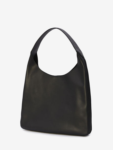 Stylish Black Metropolitan Hobo Handbag: Large Embossed Logo, Detachable Pouch & Magnet Closure