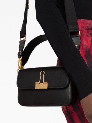 Black Calfskin Binder Shoulder Handbag