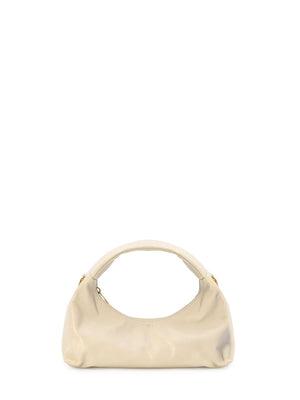 OFF-WHITE Mini Cream Leather Shoulder Handbag with Gold Zip Closure