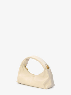 OFF-WHITE Mini Cream Leather Shoulder Handbag with Gold Zip Closure