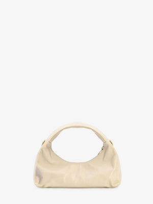 OFF-WHITE Mini Cream Leather Shoulder Handbag with Gold Zip Closure