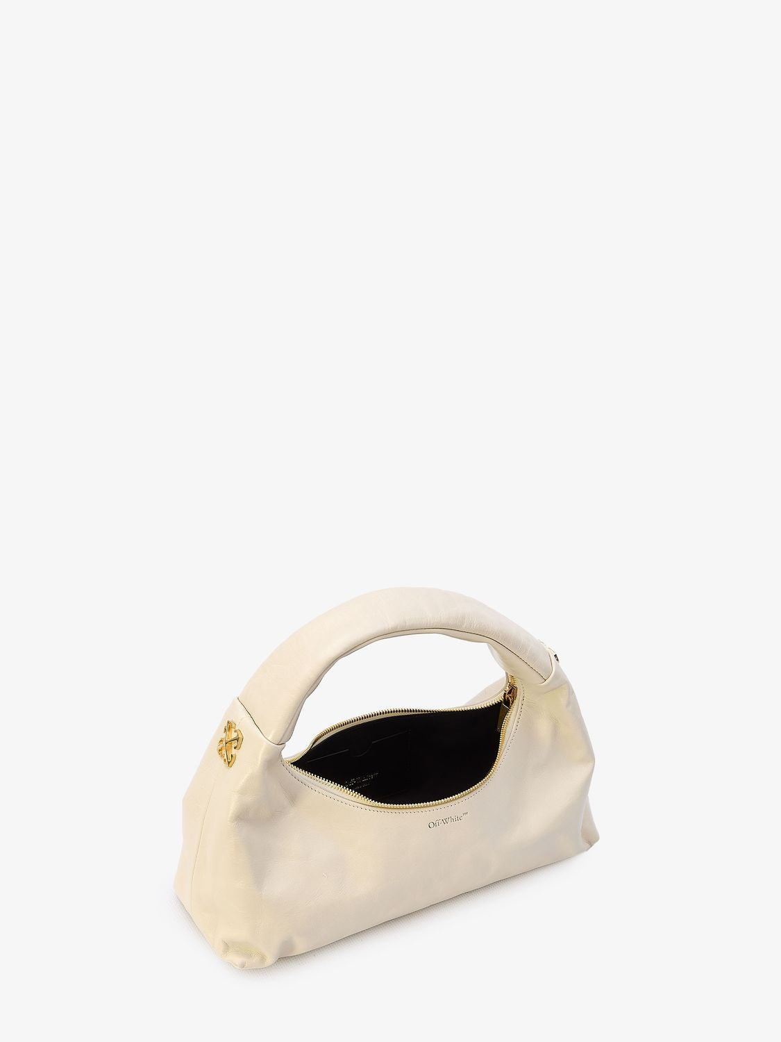 OFF-WHITE Mini Cream Leather Shoulder Handbag with Gold Zip Closure