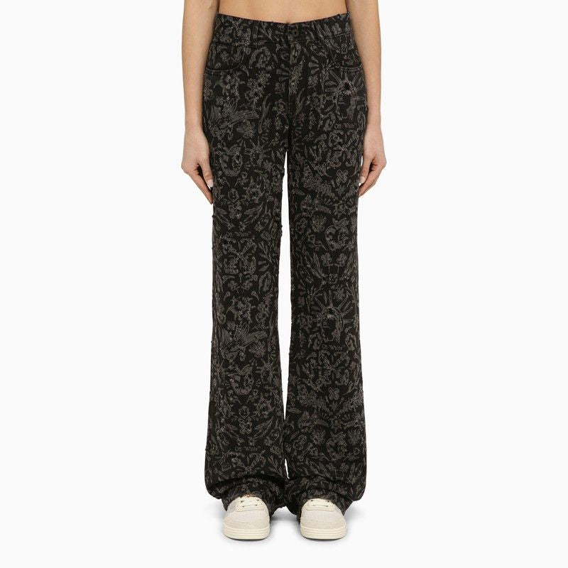 OFF-WHITE Vintage Black Denim Flared Trousers for Women